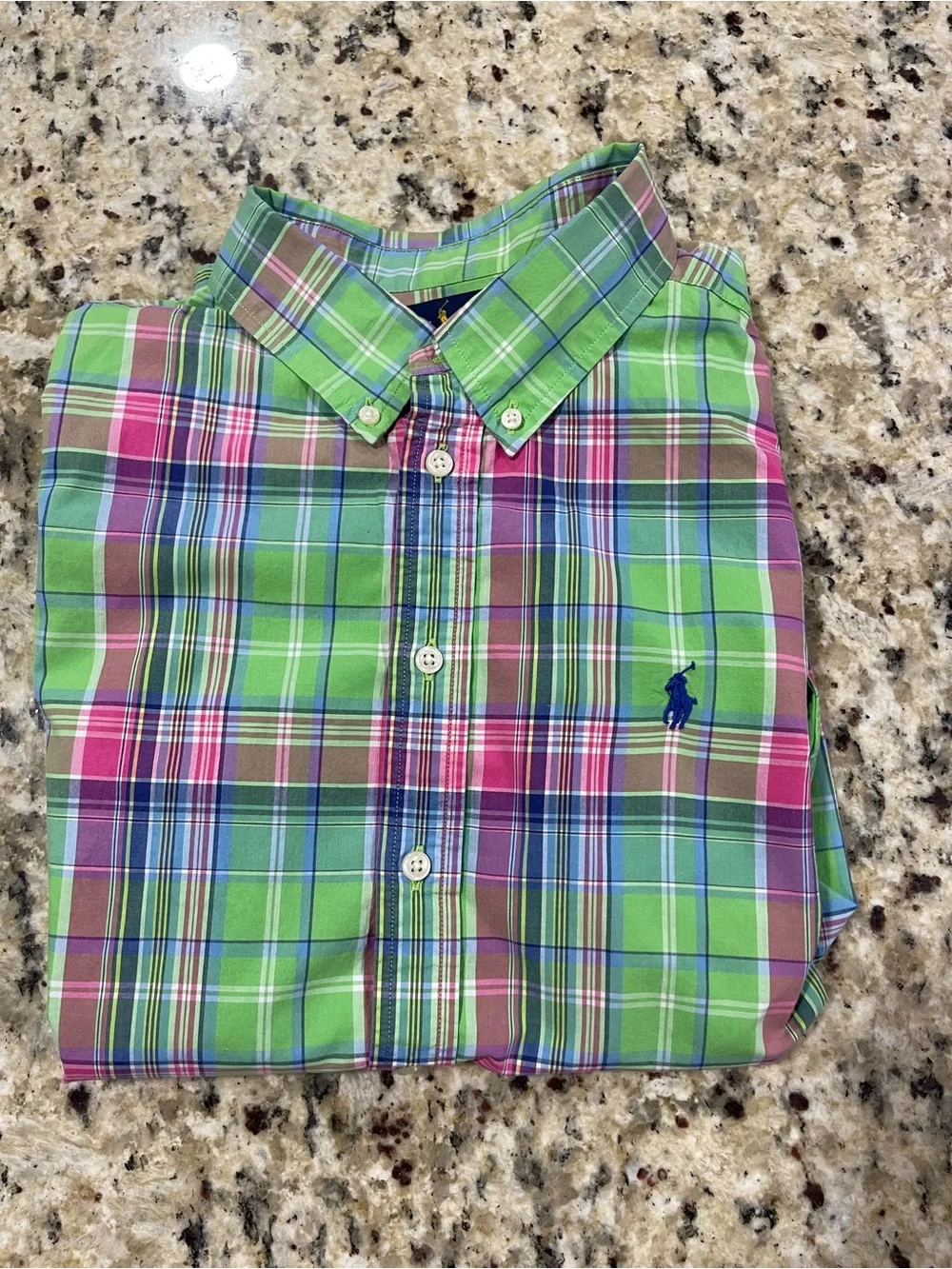 Ralph Lauren Green and Pink Plaid Button-Down Shirt